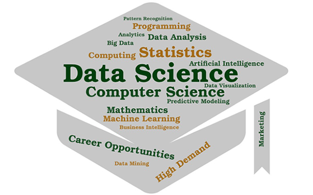 New BS Degree in Data Science logo of a mortarboard 